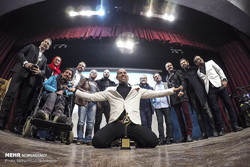 Renowned Iranian stuntman Arsha Aqdasi (C) and his colleagues pose during a meeting of stuntmen at Tehran’s Shafaq Cultural Center on January 18, 2019. (Mehr/Mohammad Moheimani)  