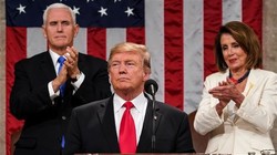 US President Donald Trump delivers the State of the Union address, alongside Vice President Mike Pence and Speaker of the House Nancy Pelosi, at the US Capitol in Washington, DC, on February 5, 2019. (Photo by AFP)