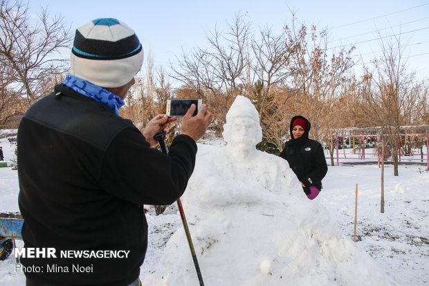 Snow sculpting competition held in Tabriz