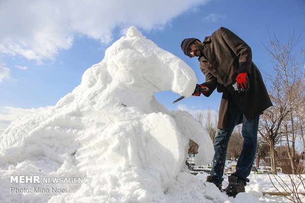 Snow sculpting competition held in Tabriz