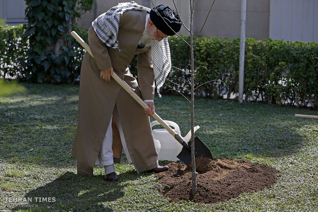 Ayatollah Khamenei plants trees on National Day of Planting Trees