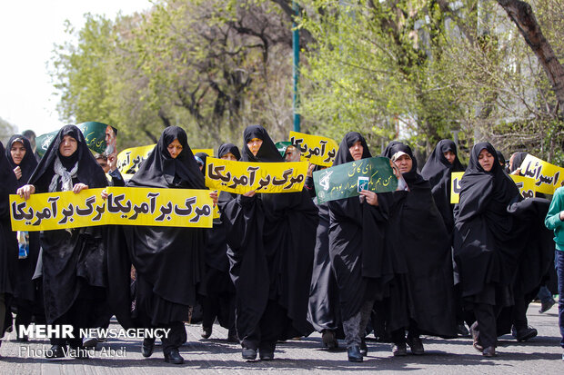 People in Tabriz march to protest against US designation of IRGC terrorist group 