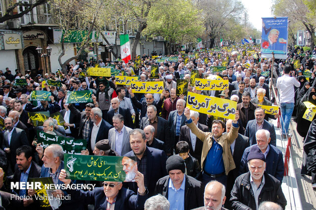 People in Tabriz march to protest against US designation of IRGC terrorist group 