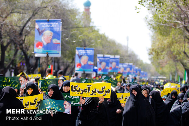 People in Tabriz march to protest against US designation of IRGC terrorist group 