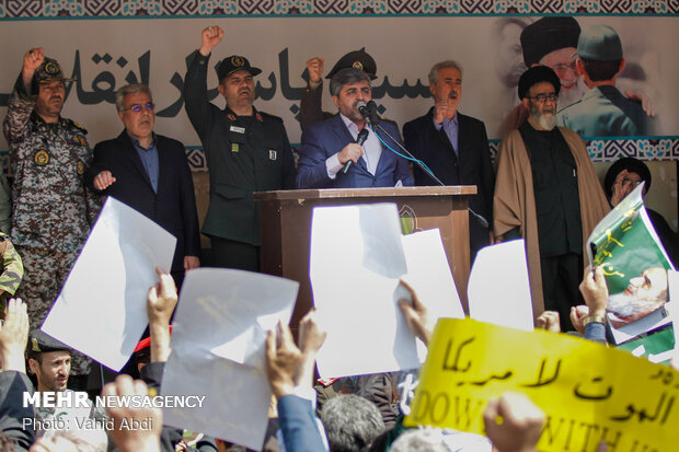 People in Tabriz march to protest against US designation of IRGC terrorist group 