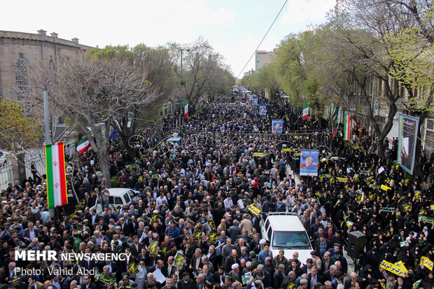 People in Tabriz march to protest against US designation of IRGC terrorist group 