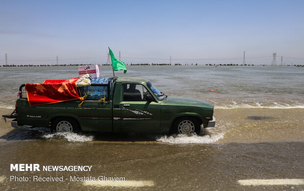 ادامه آبگرفتگی جاده اهواز به آبادان