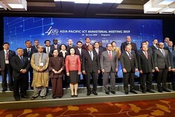 Participants at the Asia-Pacific ICT Ministerial Meeting 2019, including Iran's ICT Minister Mohammad Javad Azari Jahromi, pose for a photo