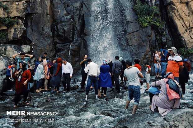 Ganjnameh waterfall in Hamedan province