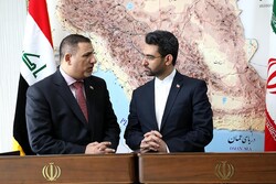 Iraq’s ICT minister Naim Thjeel Yousir Al-Rubaie (l) visits his Iranian counterpart Mohammad Javad Azari Jahromi on Friday in Tehran  