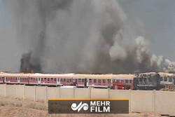 آتش سوزی در محل دپوی واگن قطار در حوالی شهر جدید پرند