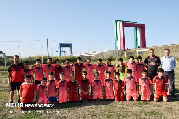 Playing football at border with Azerbaijan