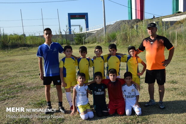 Playing football at border with Azerbaijan