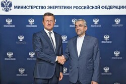 Iranian Energy Minister Reza Ardakanian (R) and his Russian counterpart Alexander Novak met in Moscow