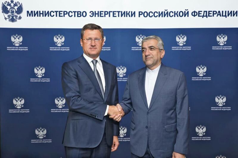 Iranian Energy Minister Reza Ardakanian (R) and his Russian counterpart Alexander Novak met in Moscow