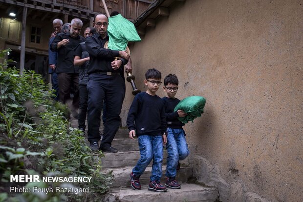 Traditional Muharram mourning ceremony "Alam Bandan" in Masuleh