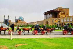 A view of the UNESCO-registered Imam Sq., Isfahan, central Iran, and the Ali Qapu Palace is seen on the right.