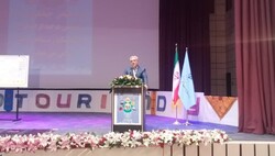 Iran’s tourism minister Ali-Asghar Mounesan addresses guests during a national celebration to mark the World Tourism Day in Zahedan, the capital of southeastern Sistan-Baluchestan province, September 28, 2019.