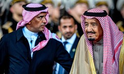 Maj Gen Abdulaziz al-Fagham (L) seen with King Salman in 2017. Photograph: Alexander Nemenov/AFP/Getty Images