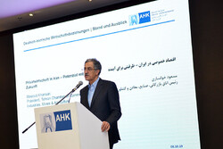 Head of Tehran Chamber of Commerce, Industries, Mines and Agriculture (TCCIMA) Masoud Khansari delivering the speech in an Iran-Germany business forum in Tehran on Wednesday
