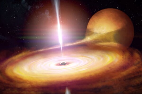 تصویرسازی از شعله ور شدن آتش در قلب یک سیاهچاله