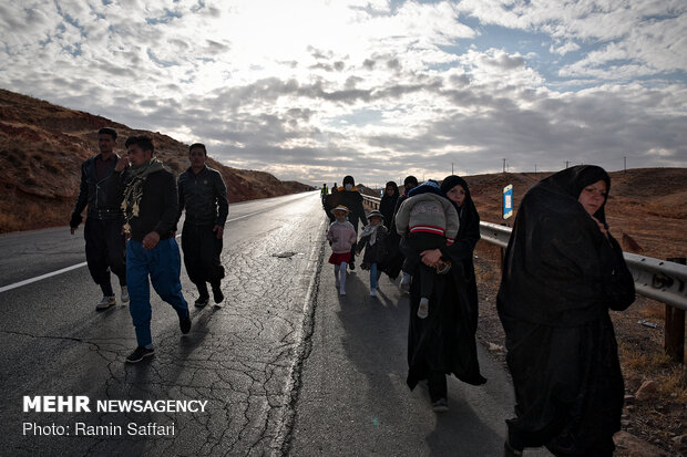 Pilgrims marching to holy shrine of Imam Reza in Mashhad