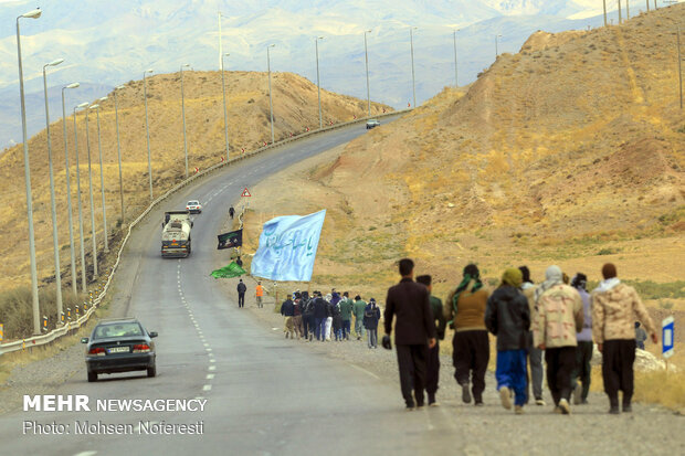 Pilgrims trekking towards holy shrine of Imam Reza (PBUH)