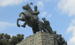 Statue of Nader Shah (on horseback) and his soldiers at the Naderi Museum, Mashhad, northeast Iran. Born Nader Qoli Beyg, he was one of the most powerful Iranian rulers in the history of the nation, ruling as Shah of Iran (Persia) from 1736 to 1747 when he was assassinated during a rebellion.