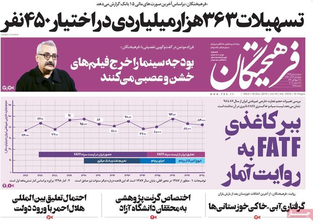 صفحه اول روزنامه&zwnj;های ۲۷ آذر ۹۸