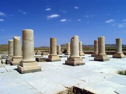 Ruins of a historical royal structure at the UNESCO-registered Pasargadae in southern Iran.