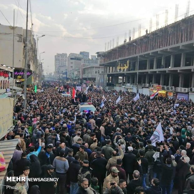 Funeral procession of Lt. Gen. Soleimani, Al-Mohandes in Kazemein 