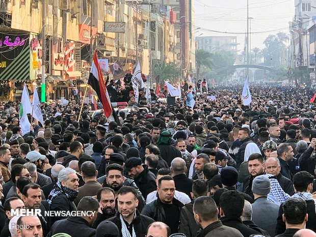 Funeral procession of Lt. Gen. Soleimani, Al-Mohandes in Kazemein 