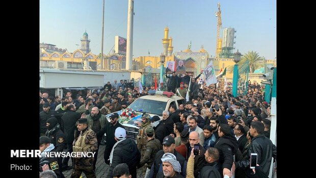 Funeral procession of Lt. Gen. Soleimani, Al-Mohandes in Kazemein 