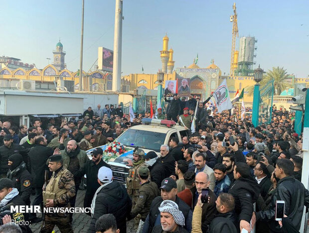 Funeral procession of Lt. Gen. Soleimani, Al-Mohandes in Kazemein 