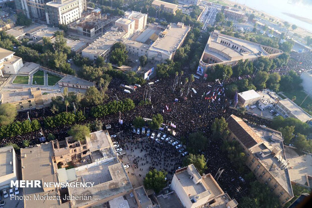 الصور الجوية لتشييع جثامين الشهيد "سليماني" و" المهندس" في الأهواز