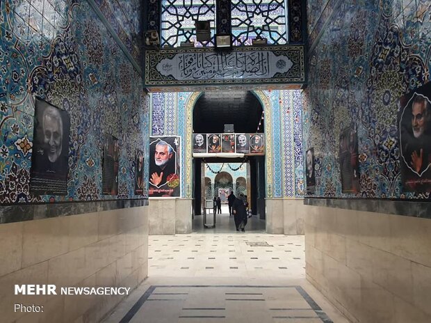 Hazrat Zeinab (PBUH) holy shrine adorned with pictures of martyr Soleimani