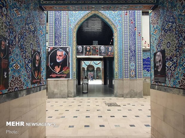 Hazrat Zeinab (PBUH) holy shrine adorned with pictures of martyr Soleimani