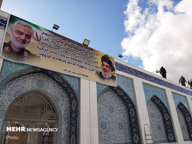 Hazrat Zeinab (PBUH) holy shrine adorned with pictures of martyr Soleimani