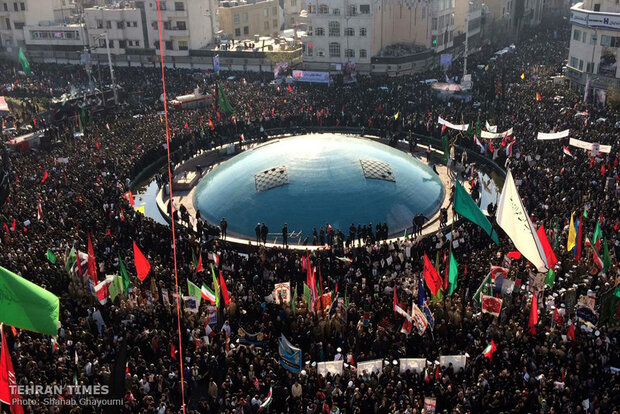 Packed crowds attend funeral procession of top military commander Qasem Soleimani in Tehran 