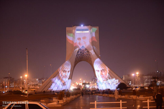 Shots of “Commander of Hearts” projected on Tehran’s icon 