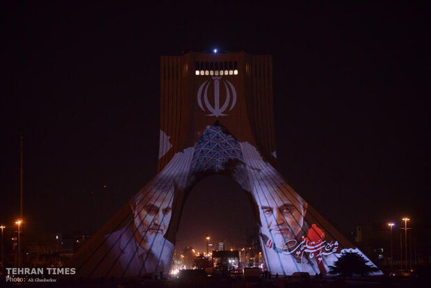 Shots of “Commander of Hearts” projected on Tehran’s icon 