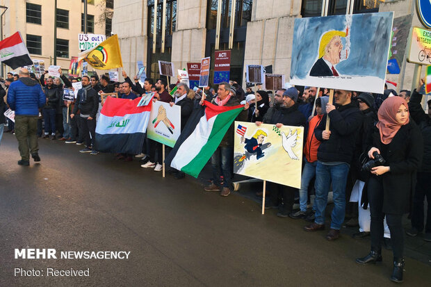 تجمع  اعتراض به جنایت جنگی علیه فرماندهان مقاومت در مقابل سفارت آمریکا در بلژیک