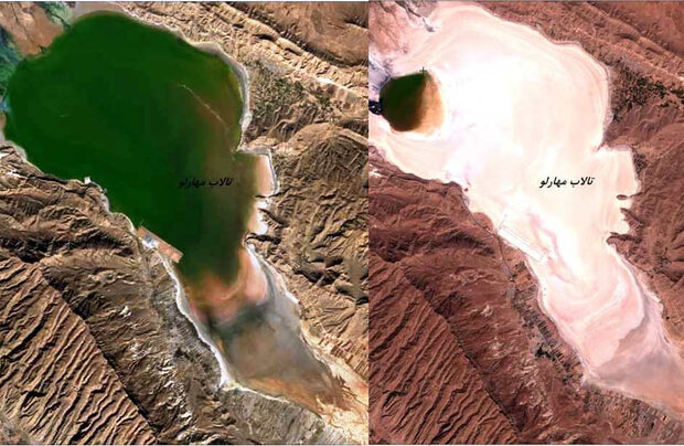 عکس های ماهواره ای تالاب های فارس قبل و بعد از بارندگی 