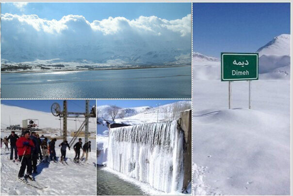 اوج زیبایی‌های زمستانی در بام ایران/لذت اسکی در کنار آبشار خروشان