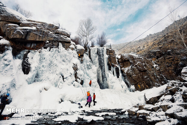 Frozen waterfall climbing in Hamedan