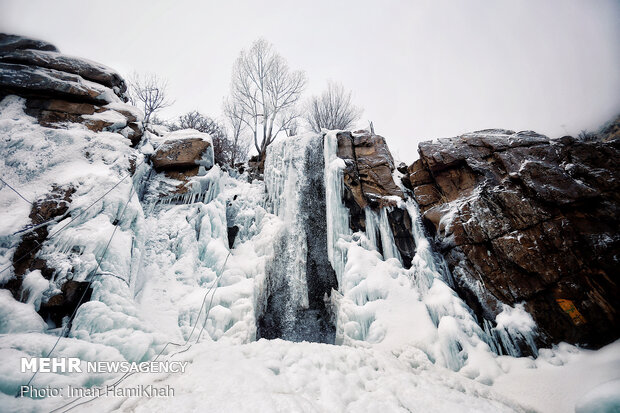 Frozen waterfall climbing in Hamedan