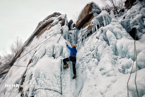 Frozen waterfall climbing in Hamedan