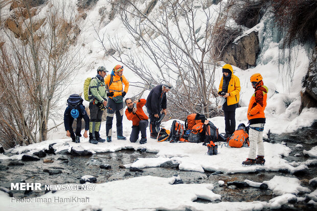 Frozen waterfall climbing in Hamedan