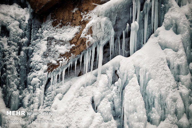 Frozen waterfall climbing in Hamedan