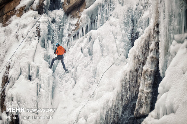 Frozen waterfall climbing in Hamedan